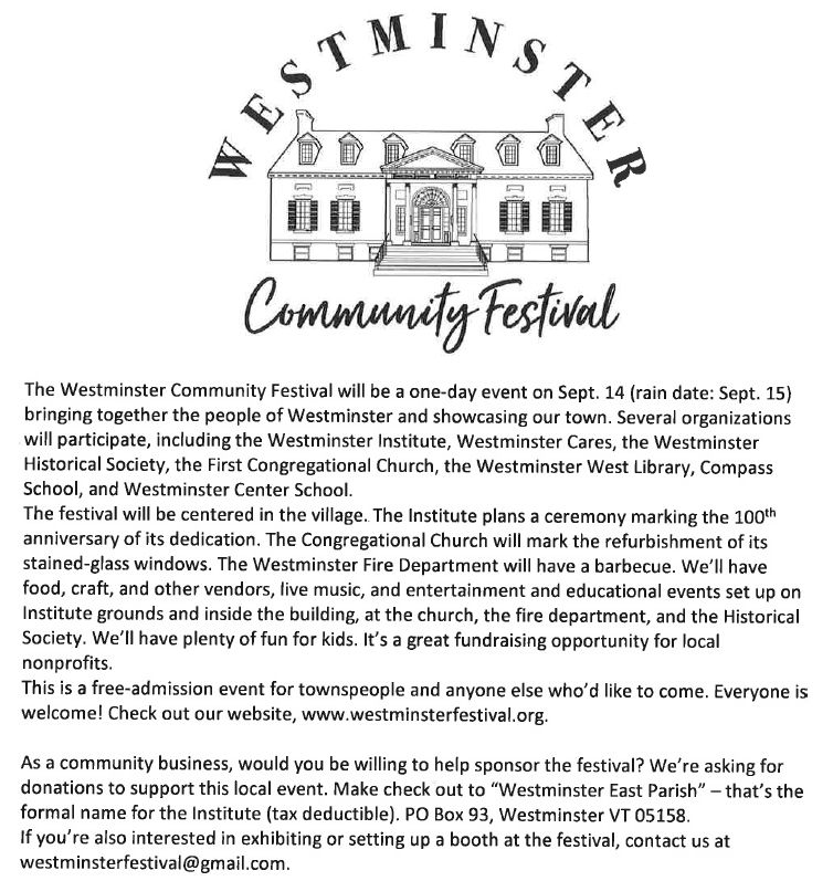 Westminster, VT The Municipal site of Westminster Vermont